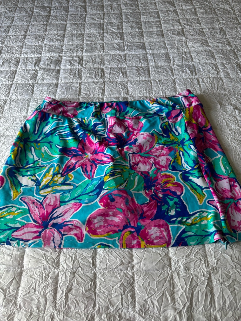 Aryeh Turquoise Floral Mini Skirt with Pink & Green Accents